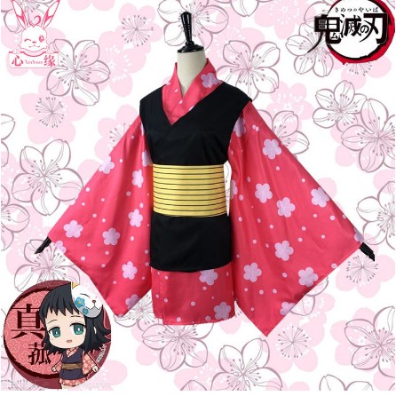 【QTakasi】COSTUM COSPLAY MAKOMO KIMETSU NO YAIBA KIMETSU NO YAIBA YUKATA KIMONO