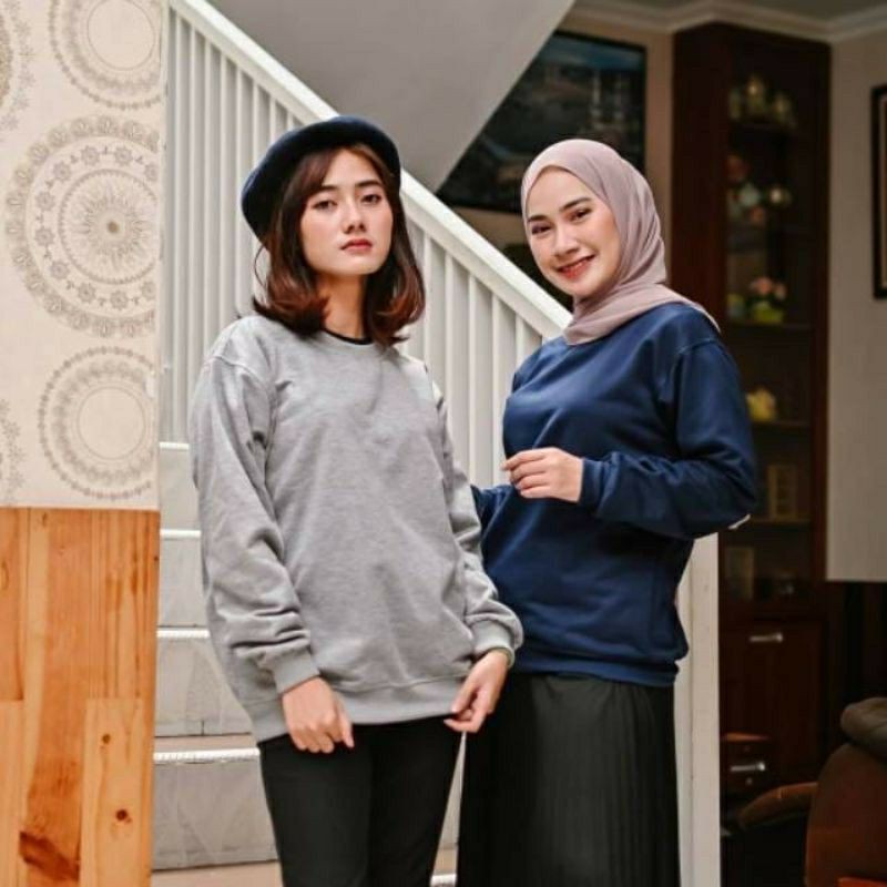 (BISA COD) SWEATER UNISEX BASIC CREWNECK POLOS MURAH