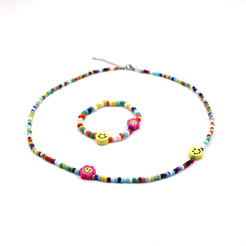 Baru warna-warni bead Perhiasan set Korea bintang aidou gaya yang sama polimer tanah liat Smiley bun