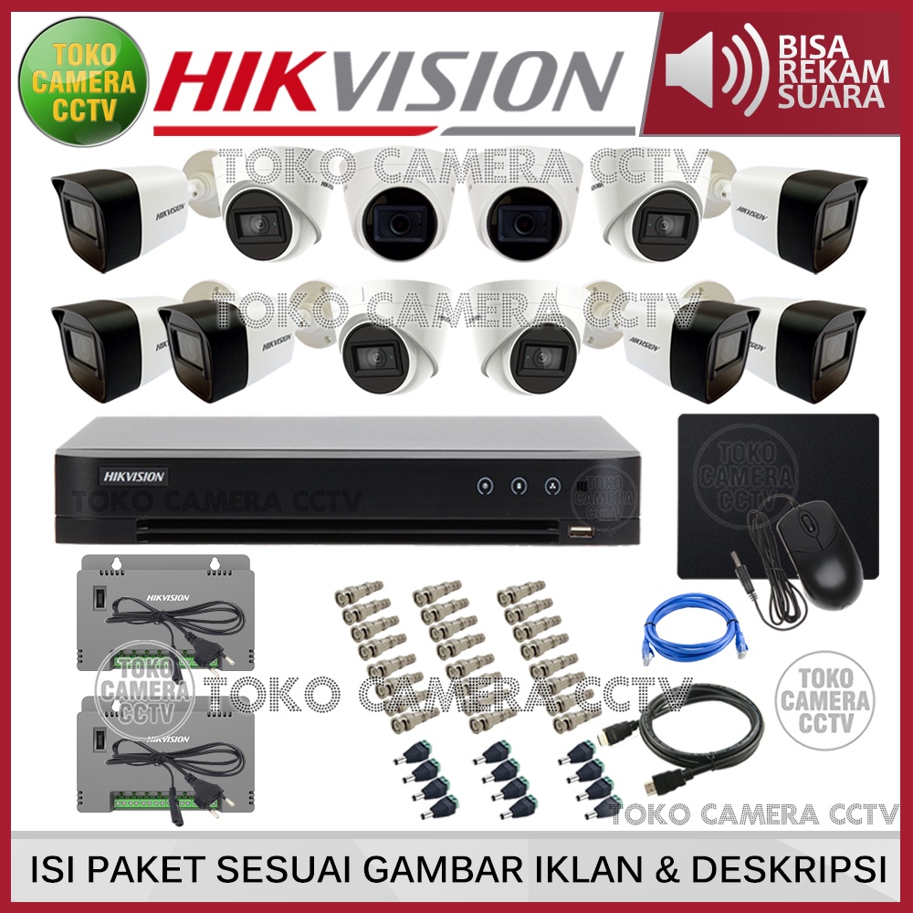 PAKET CCTV HIKVISION 5MP 16 CHANNEL 12 KAMERA AUDIO