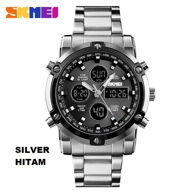 Original Skmei 1389 Jam Tangan Pria Digital & Analog Strap Rantai Tahan Air + Kotak