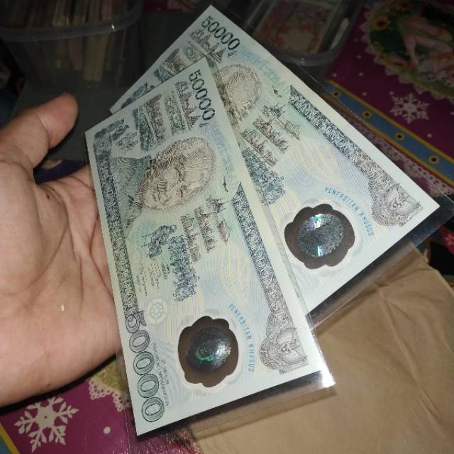 (GRESS) Uang kuno rp 50.000 50rb polymer plastik uang kuno soeharto mesem 50rb soperti 100rb polymer