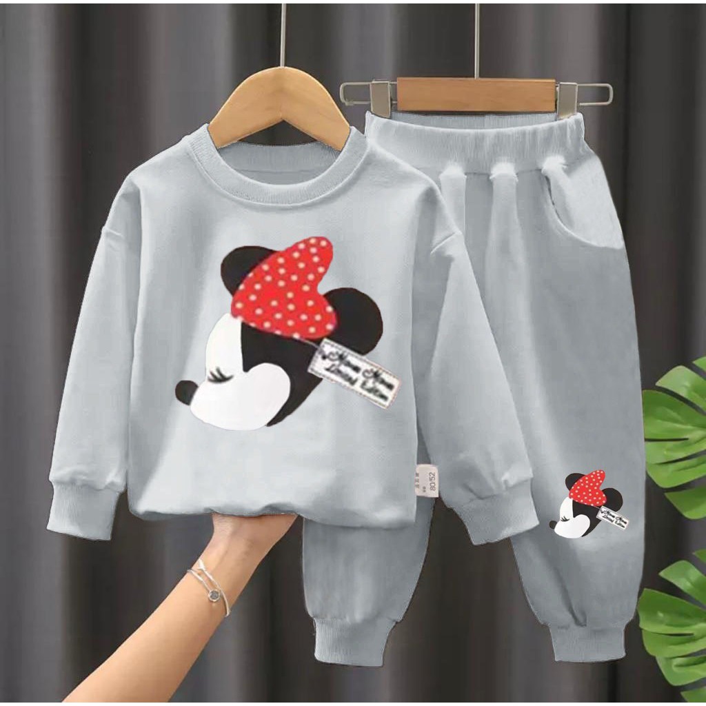 COD BEST SELLER SETELAN SWEATER MINNIE MOUSE 1-10 TAHUN SETELAN ANAK WANITA BABYTERRY SWEATER MURAH