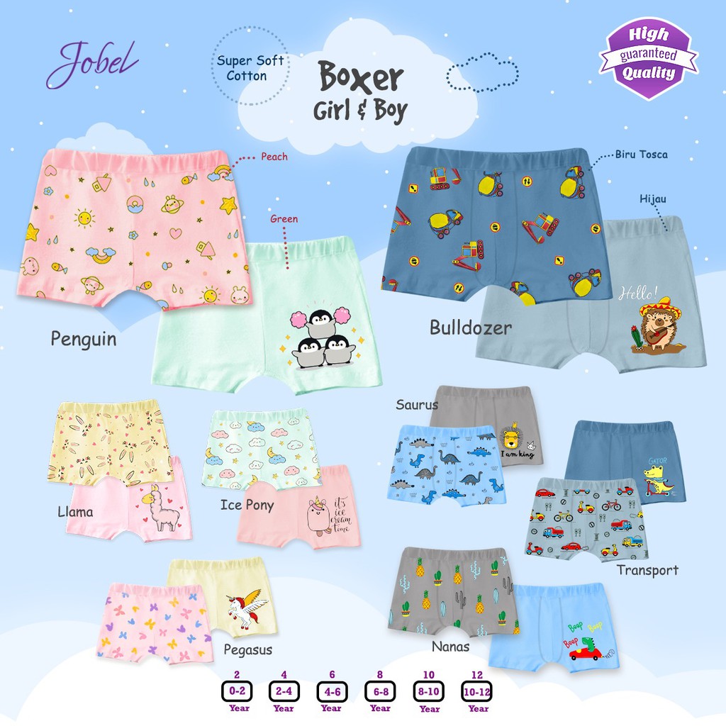 Jobel Boxer 0-12 Tahun PREMIUM QUALITY Celana Dalam Anak Perempuan dan Laki Laki CBKS P100