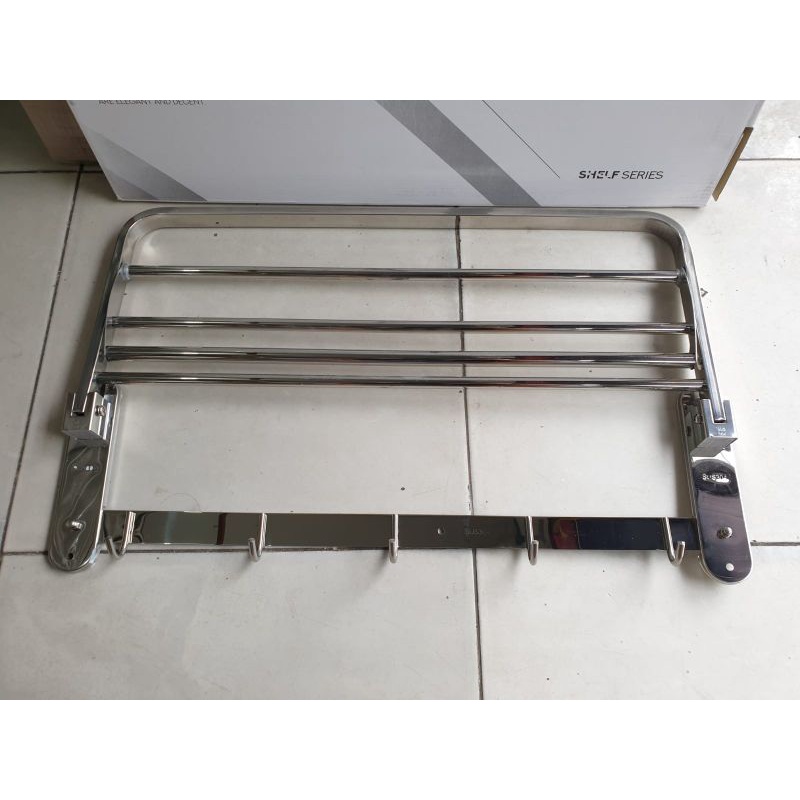 Rak handuk 5 baris lipat hitam / full stainless SUS304 anti karat PROMO