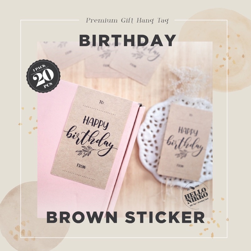 

Happy birthday brown sticker - Hang tag kartu ucapan kado sticker hampers parcel box dus ultah natal christmas cny ramadan lebaran