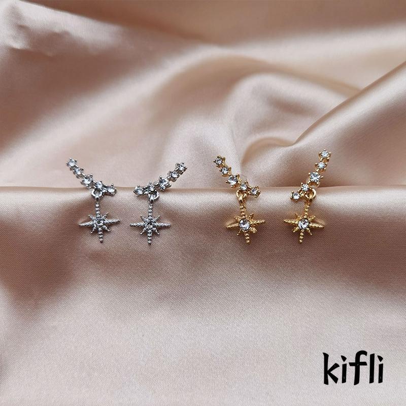 Anting Tusuk Gantung Desain Bintang Heksagram Hias Berlian Imitasi Untuk Wanita (KD)