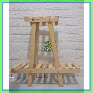 rak bunga kayu halus murah minimalis, tempat Pot Bunga Kayu Hambalan 2 Susun, rak pot bunga hiasan