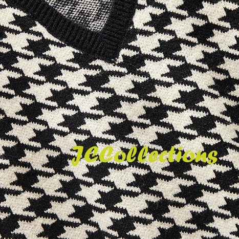 Vneck Rompi Rajut Crop / Vest Rajut Wanita Oversize Houndstooth Knitted Vest Sweater Hanny JCCollections