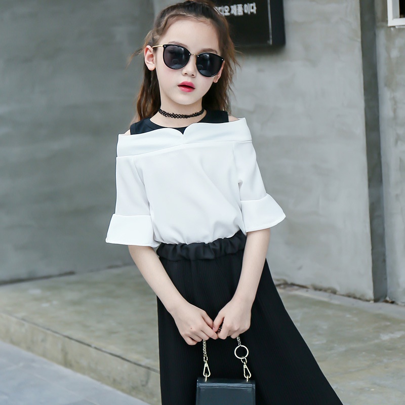 SSP32-Setelan Set Anak ABG Blouse Off Shoulder + Celana  Kulot Plisket Urban