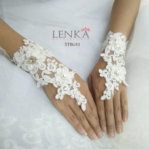 [PRODUK TERMURAH]  FINGERLESS GLOVES WEDDING PENGANTIN PUTIH BROKAT PESTA STB011