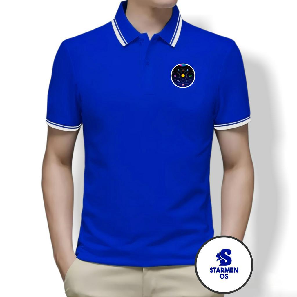 Kaos Polo Shirt Pria Kerah List Putih Logo COLDPLAY B