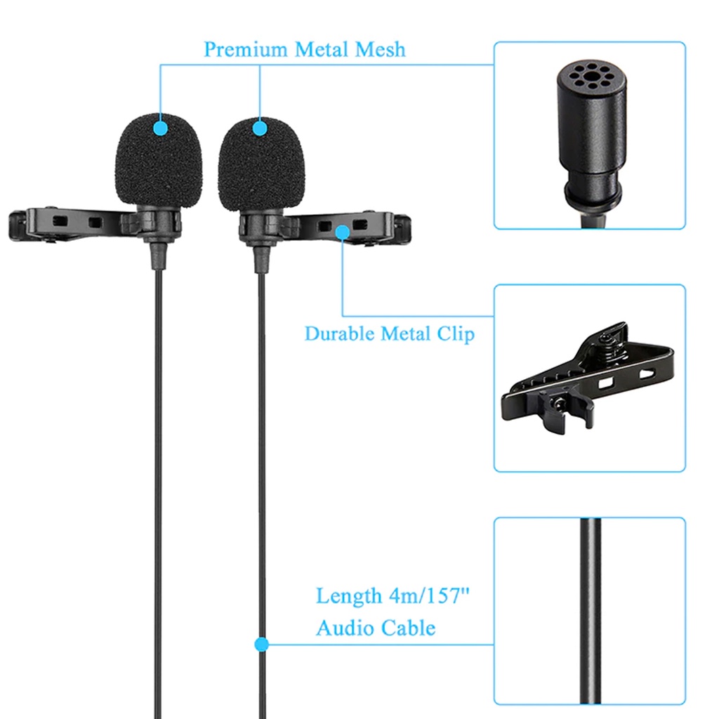 Microphone Boya BY-M1DM Dual Omni Lavalier Mic Directional Clip-On Smartphone Camcorder Perekam Audio Pc