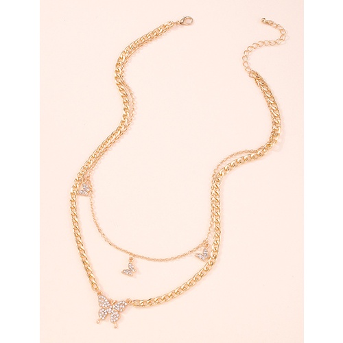 LRC Kalung Fashion Golden Butterfly And Diamond Necklace V82160