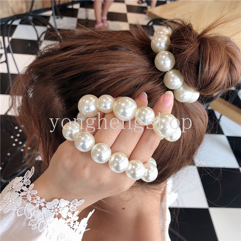 Ikat Rambut Scrunchie Hias Mutiara Imitasi Untuk Wanita