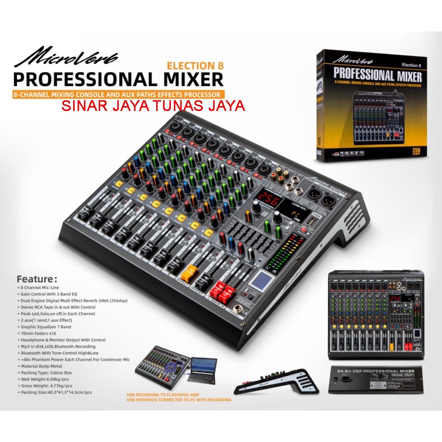 Mixer Audio MICROVERB ELECTION 8 USB Interface PC Bluetooth 8 Channel election8