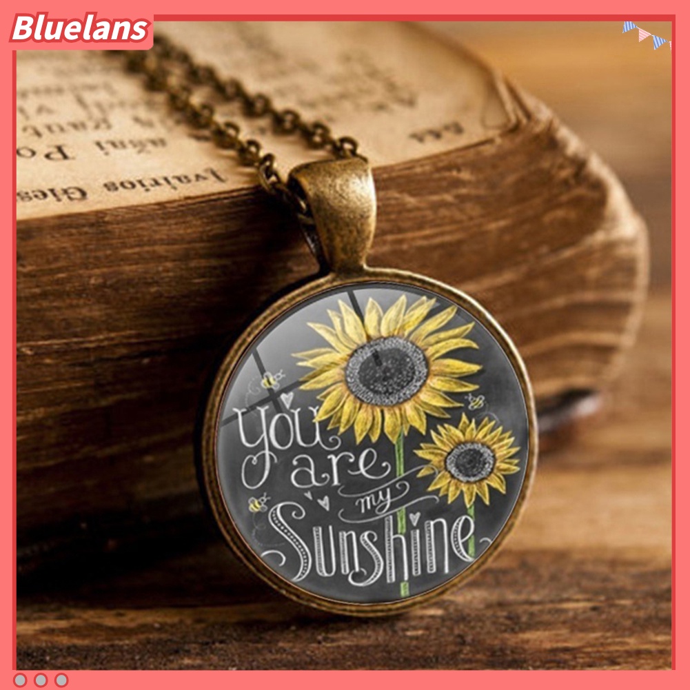 Bluelans Vintage Sunflower You Are My Sunshine Cabochon Glass Chain Necklace Jewelry