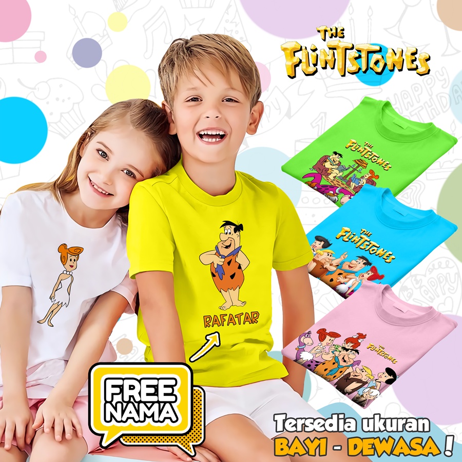 [FREE NAMA] Baju Kaos COUPLE  ANAK DAN DEWASA FLINTSTONES BANYAK MOTIF