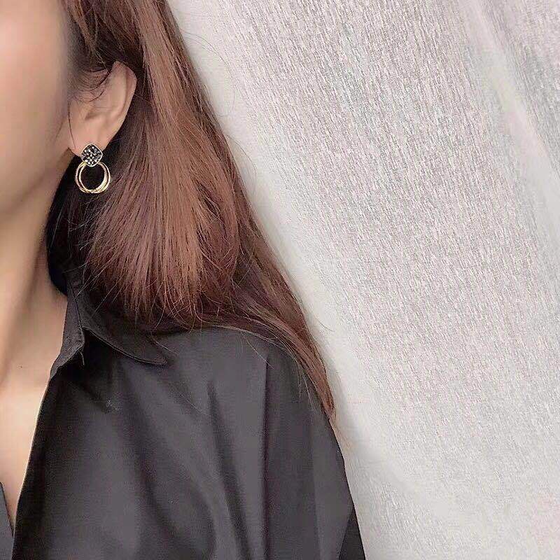 Anting Tusuk Gantung Bahan Sterling Silver 925 Desain Geometri Hollow Gaya Korea Untuk Wanita