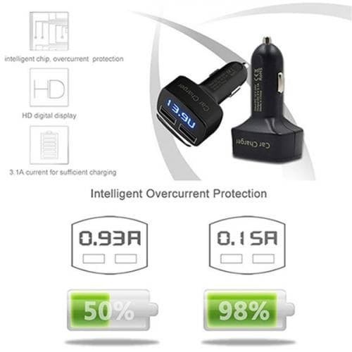 Charger Mobil 4 In 1 USB Voltmeter, Ampere Meter, Temperature Suhu Car Charger with Dual 3.1A output