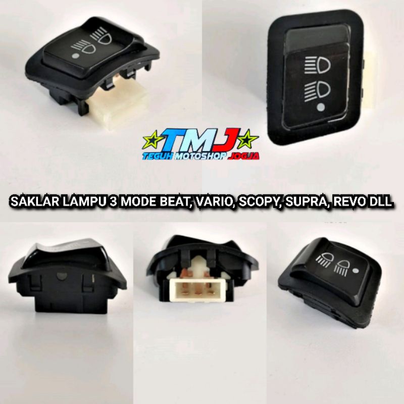 SAKLAR LAMPU MOTOR 3 TITIK 3 MODE TOMBOL BEAT REVO SUPRA VARIO