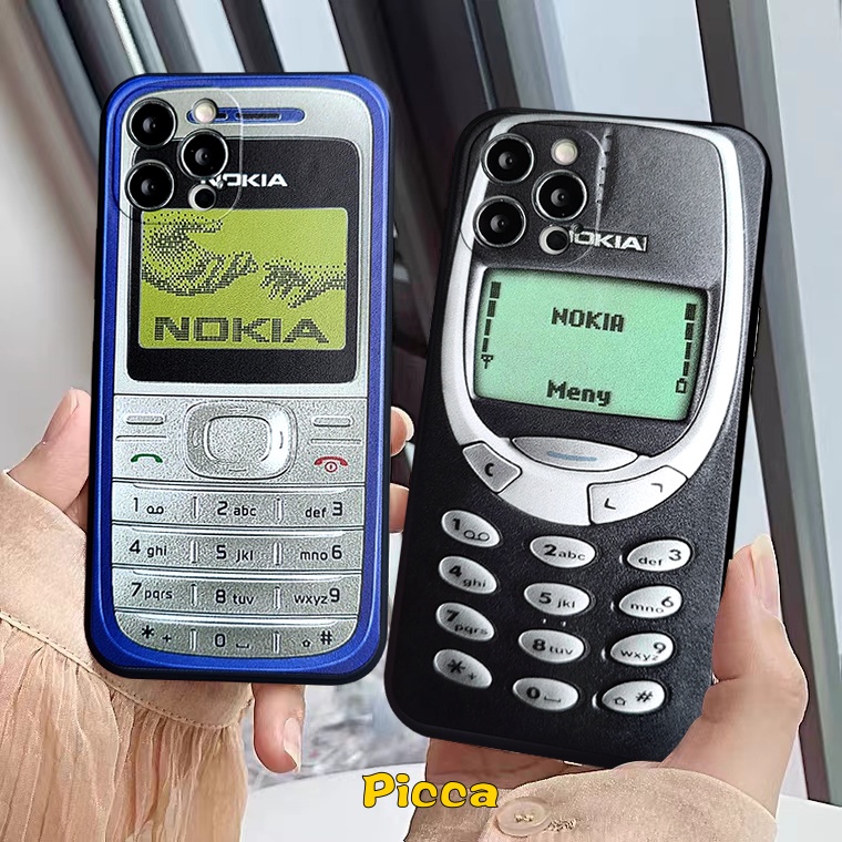 IPHONE Kreatif Persegi Retro Nokia Telepon Case Kompatibel Untuk Iphone14 11 13 12 Pro Max 6 6s 78 Plus 14 XR X XS Max SE 2020 14 Pro Max Pasangan Lembut TPU Penutup Belakang