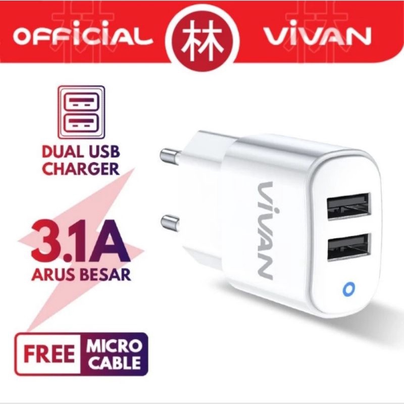 Vivan VP01 Dual Output USB Quick Charging 3.1A &amp; Data Cable Micro USB