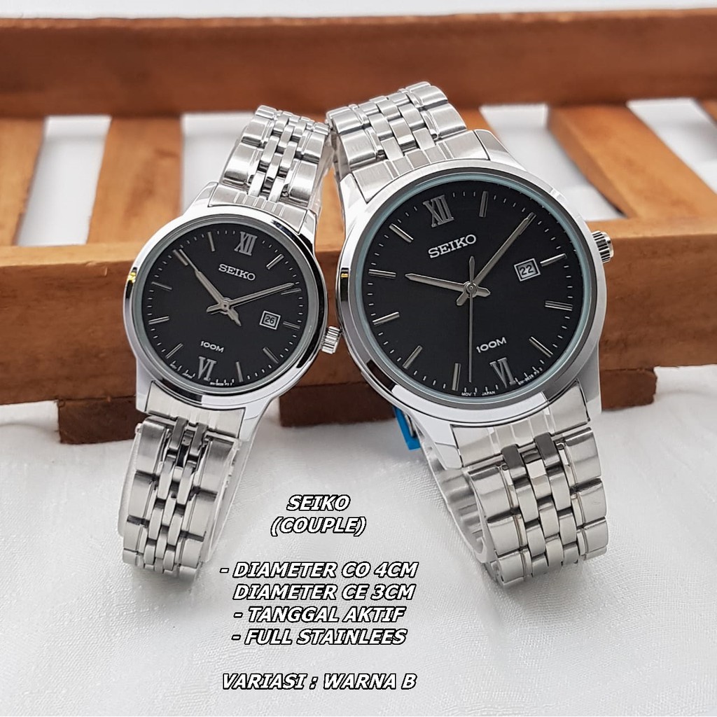 JAM TANGAN COUPLE SEIKO RANTAI BODY BULAT TANGGAL AKTIF