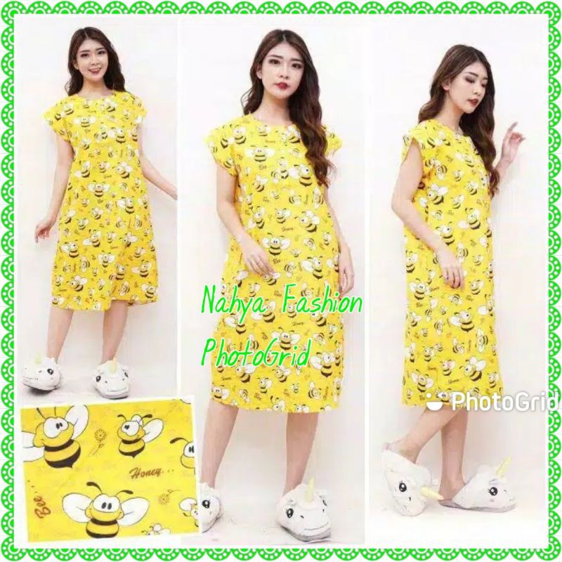 Daster Katun Busui Bumil Remaja Standar Motif Lebah Kuning Cantik 6