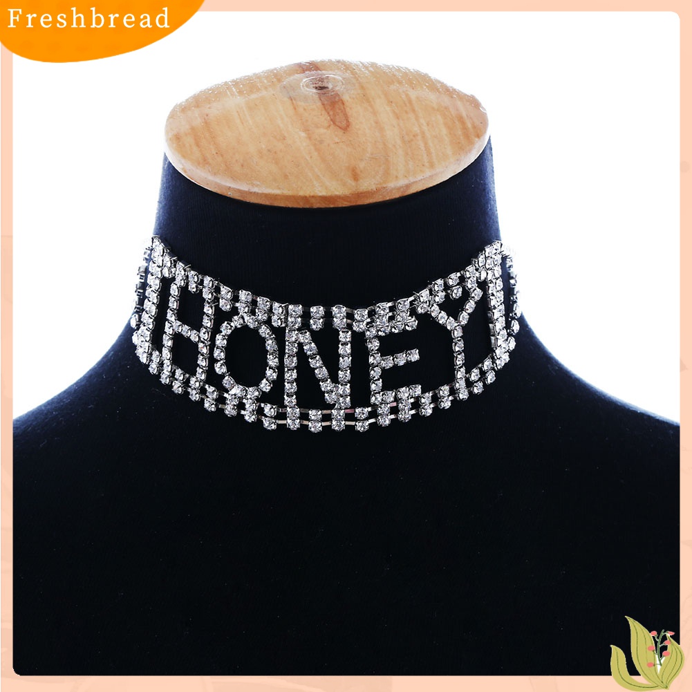 Terlaris Punk Shiny Rhinestone Letter Honey Cup Chain Choker Necklace Women's Jewelry