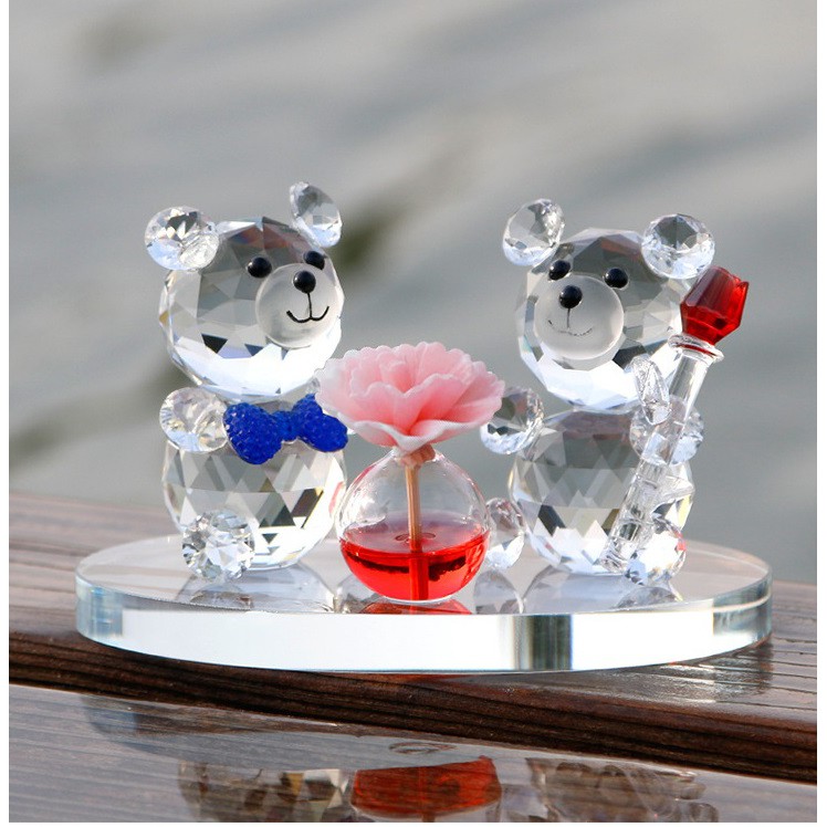 Pajangan Tempat Parfum Mobil COUPLE TEDDY BEAR CRYSTAL