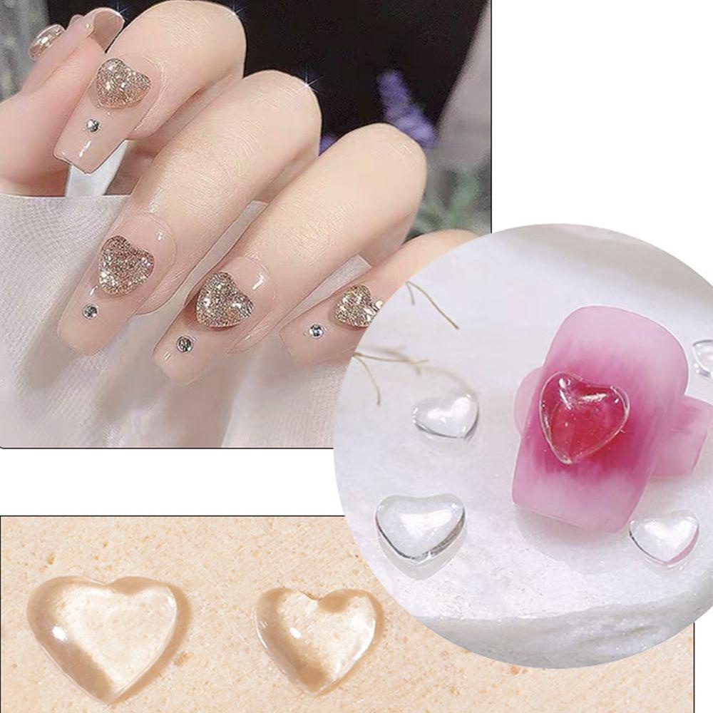 Rebuy Peach Heart Nail Charms Transparan Resin Cinta Hati Kuku Salon Manikur Aksesoris DIY Bahan Kuku 3D Dekorasi Kuku