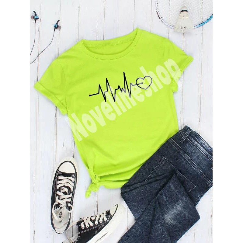 TSHIRT KAOS KPOP TUMBLR HEARTBEAT HIJAU NEON