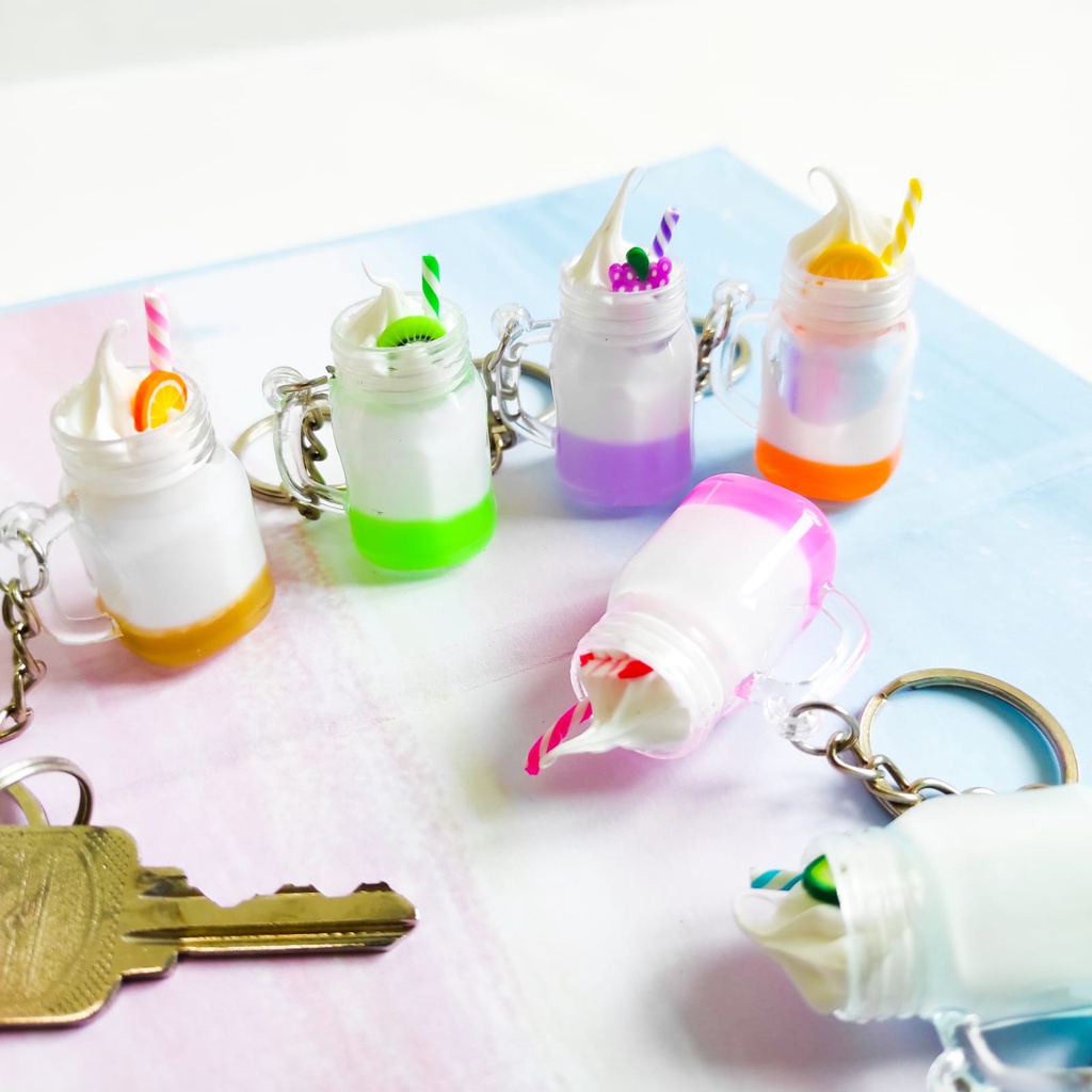 GANTUNGAN KUNCI MINUMAN FRUITY FLOAT GELAS RESIN PLASTIK MINIATUR BOBA BUBBLE TEA GANCI KEYCHAIN