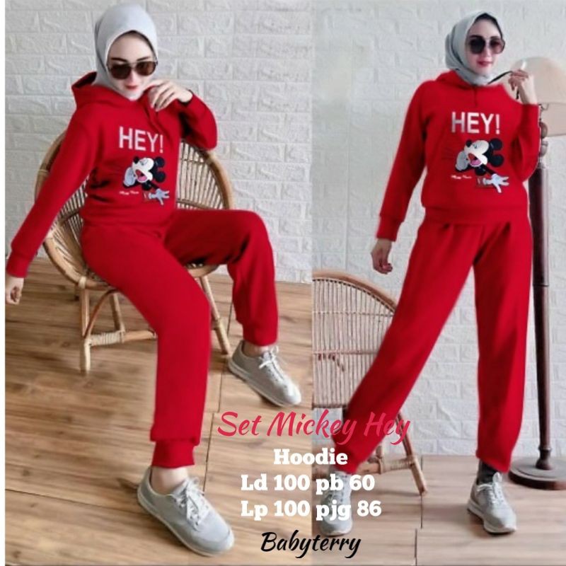 SET HOODIE MICKEY HEY 160 GA STELAN HOODIE MIC HEY STELAN BAJU OLAHRAGA WANITA STELAN KEKINIAN