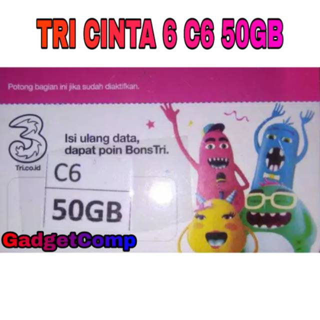 [ Kirim lewat CHAT ] Voucher Isi Ulang Inject Kuota TRI CINTA 6 C6 50GB Nasional