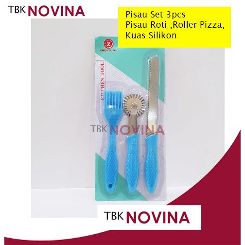 Pisau Roti Kuas Silikon Pisau Pizza Gerigi Set 3 pcs