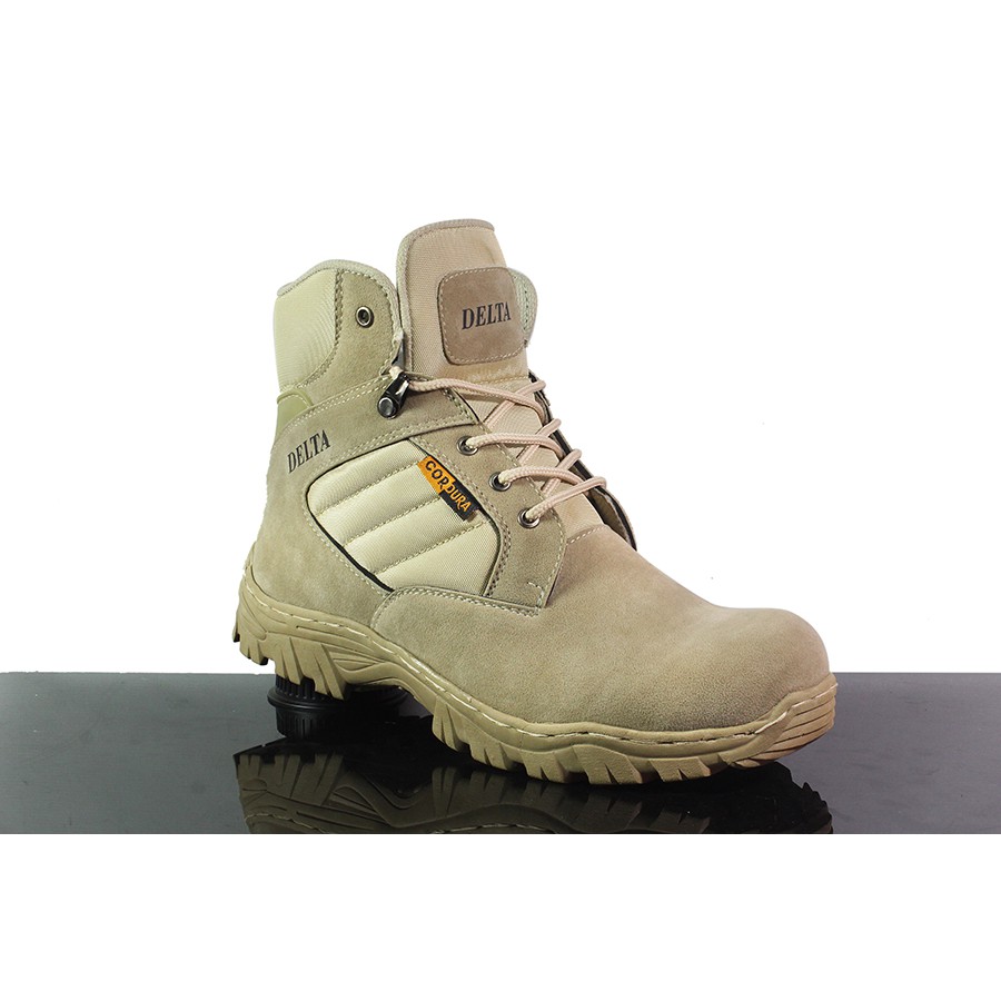 Sepatu Pria DLT Cordura Tactical 6inci Pendek Cream Boots Safety Ujung Besi Bots Kerja Laki Haiking