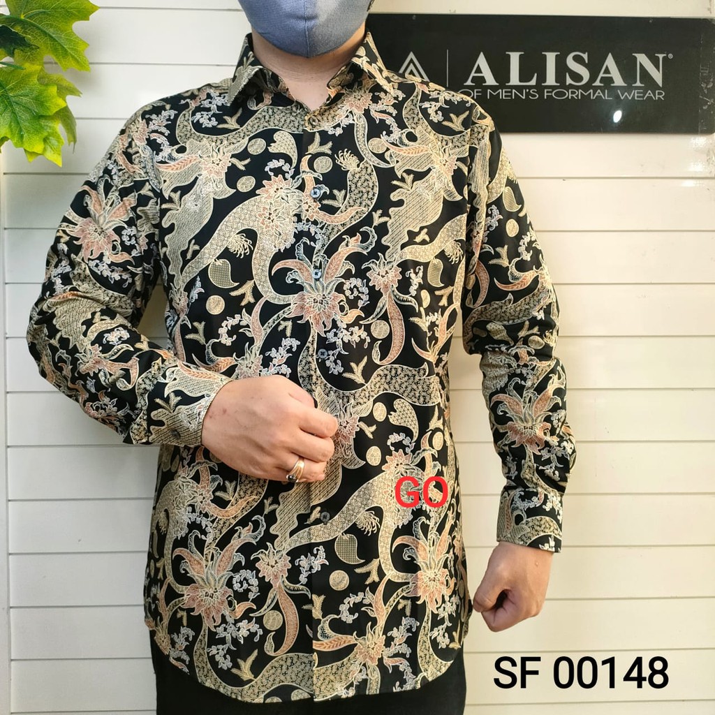gof ALISAN KEMEJA Pakaian Pria Hem Kemeja Batik Kombinasi Lengan Panjang Original Bagus Full Print