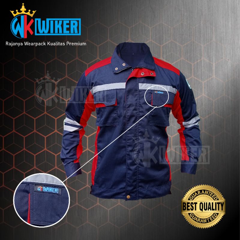 Wearpack Safety Navy Merah - Baju Proyek - Werpack Kerja - Baju Safety - Jaket Werpack Wiker - Werpa