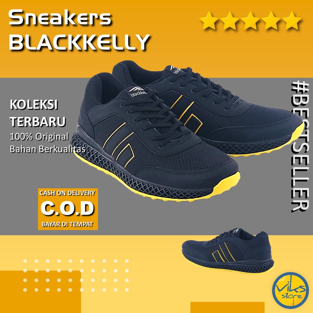 Sepatu Sneakers Olahraga Pria Wanita Cewek Cowok Tali Style Casual Unisex Blackkelly Original Premium Hitam