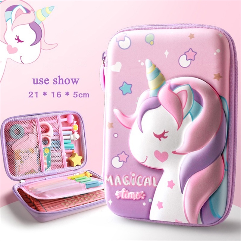 Tempat Pensil Motif Kartun Unicorn Kapasitas Besar Untuk Anak Perempuan