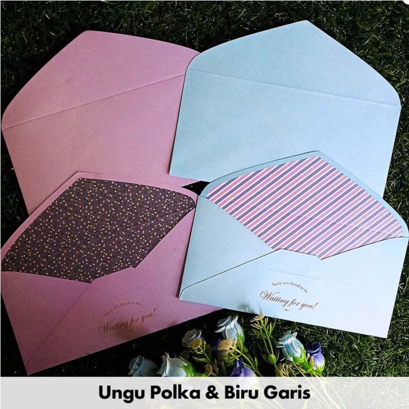

Amplop Surat / Kartu Ucapan / Wedding - Ungu Polka & Biru Garis