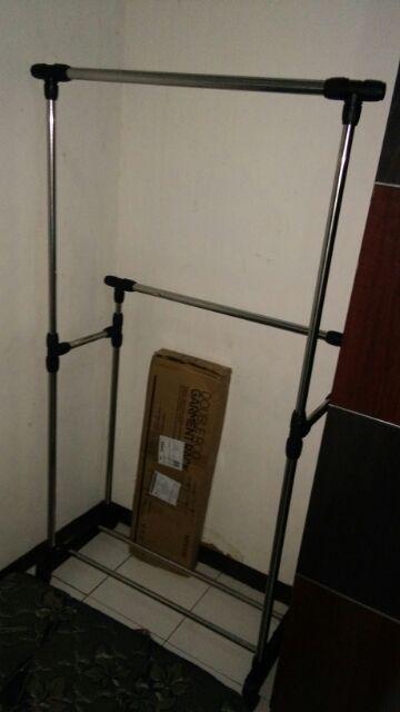 Stand Hanger Double Sisi Rak Serbaguna Dgn 4 Roda Megahome