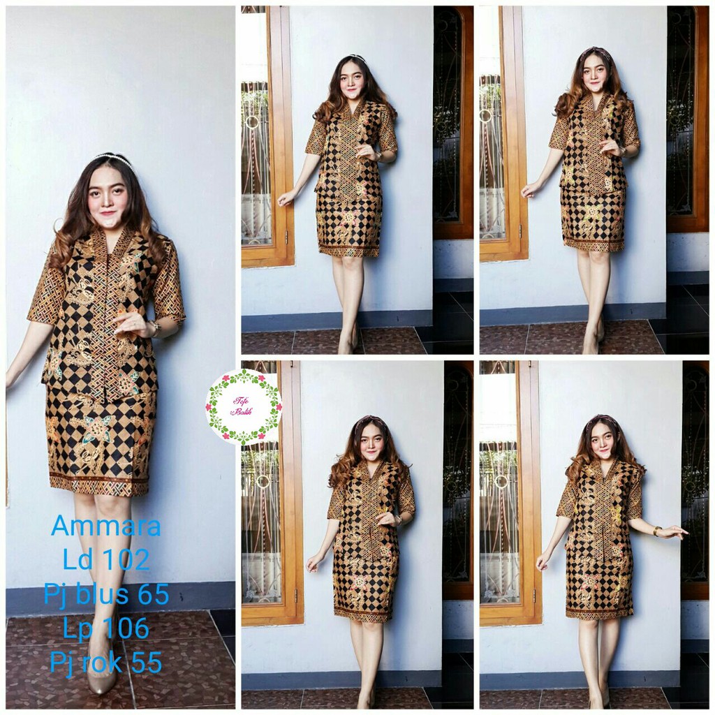 BAJU BATIK WANITA MODEL SETELAN ROK DAN BLUS PENDEK AMMARA