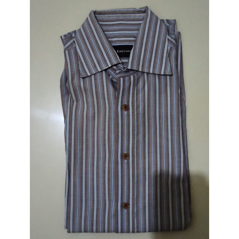 KEMEJA KANTOR KEMEJA PRIA EXECUTIVE HITAM GARIS KOTAK LENGAN PANJANG SIZE M 15