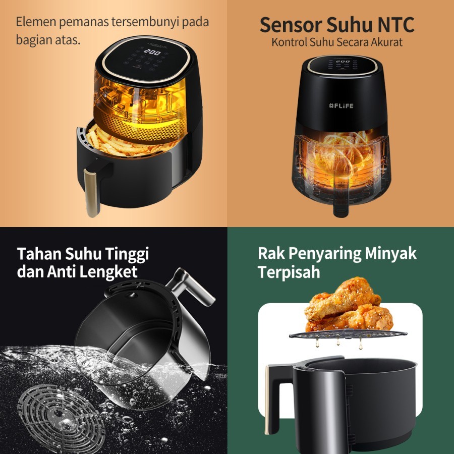 Flife Air fryer 4.5L Model FC-12AF01 - Mesin Penggoreng Tanpa Minyak