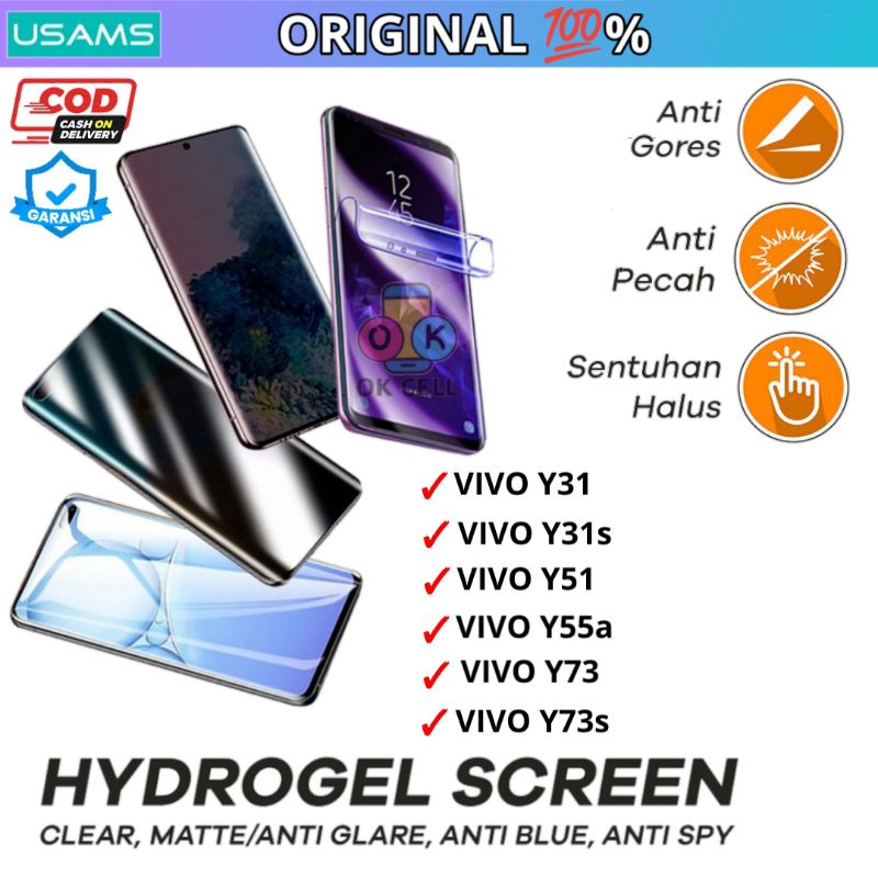 USAMS Hydrogel Anti Gores Blue Light Matte Spy  Vivo Y31 Y31s Y51 Y55a Y73 Y73s Not Tempered Glass