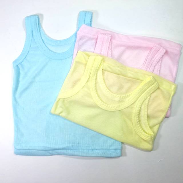 1 Lusin (12pcs) Singlet Bayi Premium Putih/ Warna ukuran Lengkap