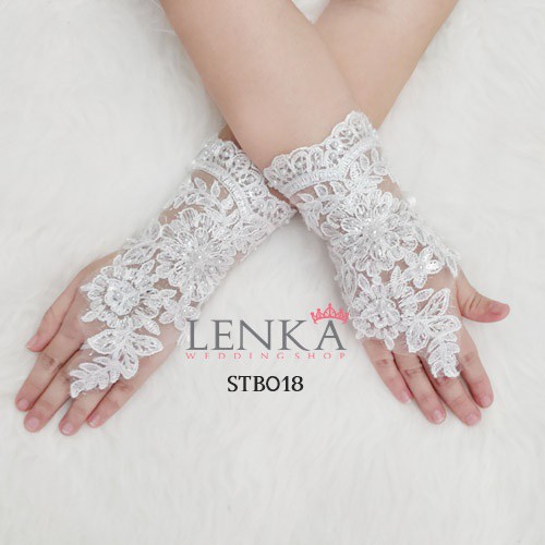 [SIAP KIRIM] LACE GLOVES SARUNG TANGAN PENGANTIN PESTA BROKAT PUTIH STB018